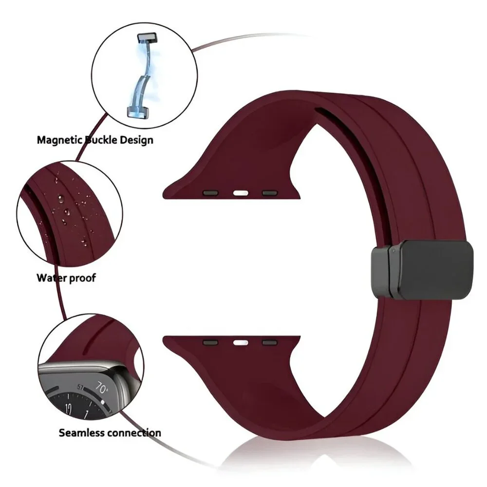 Apple Watch Band Waterproof Magnetic Adjustable Stylish Strap Watch Band WineRed